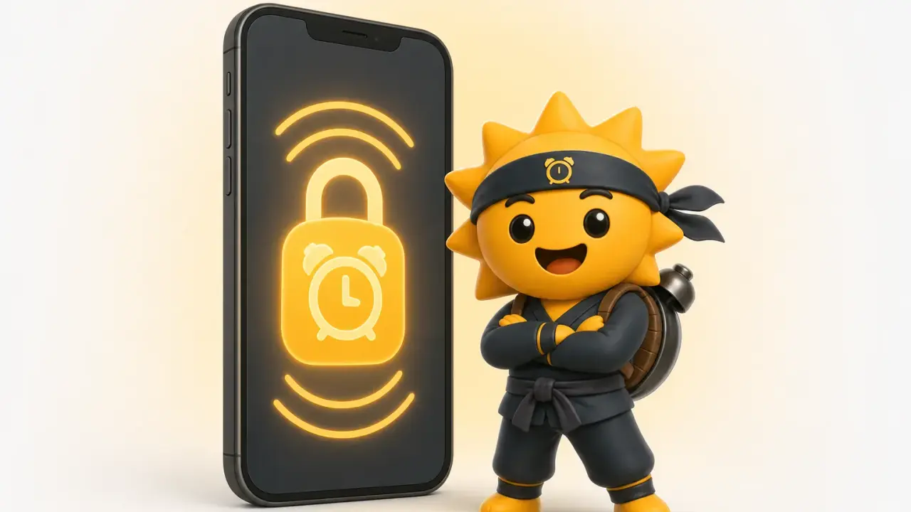 Risly 太阳忍者站在一块写着 AlarmKit 的系统层结构图前