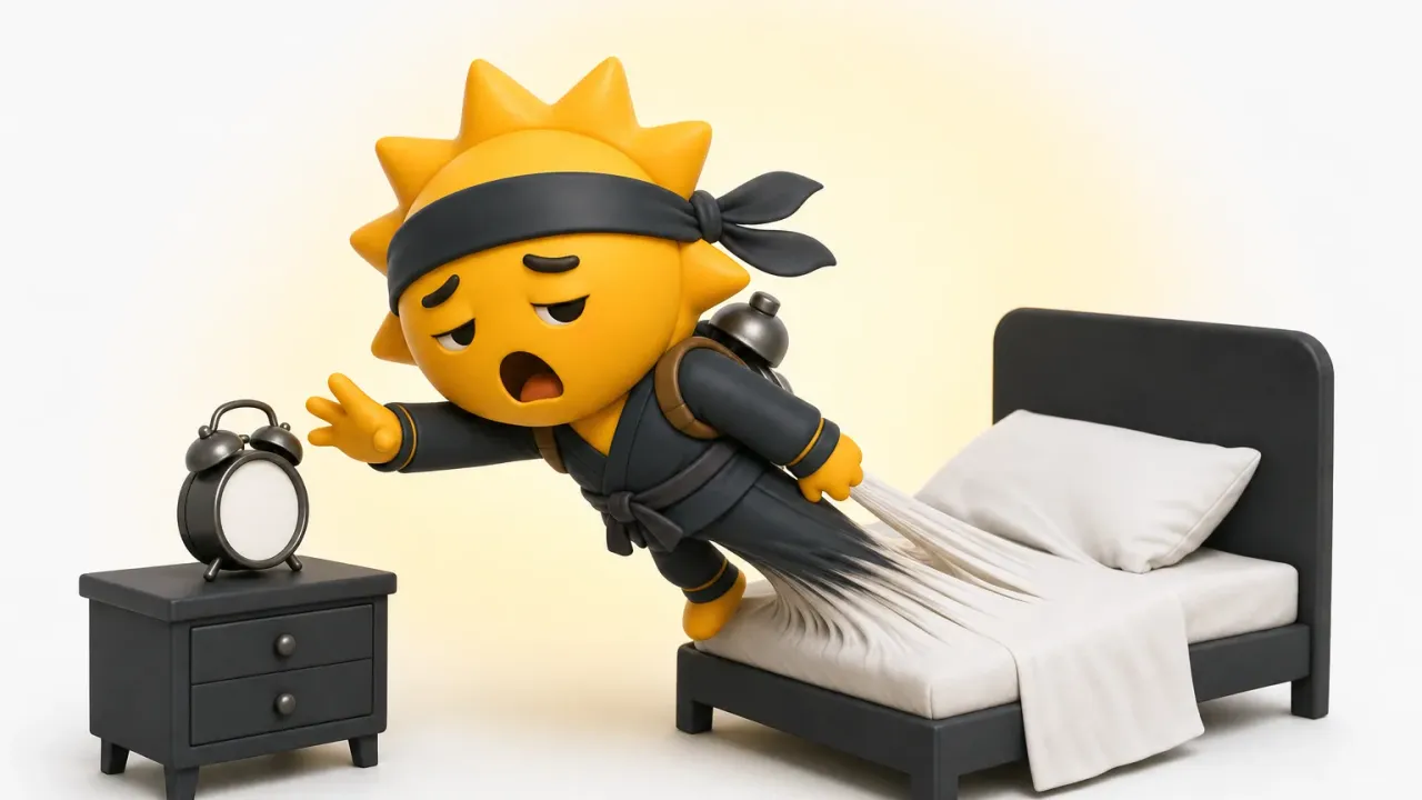 El ninja del sol de Risly tirando del edredón a las seis y media de la mañana
