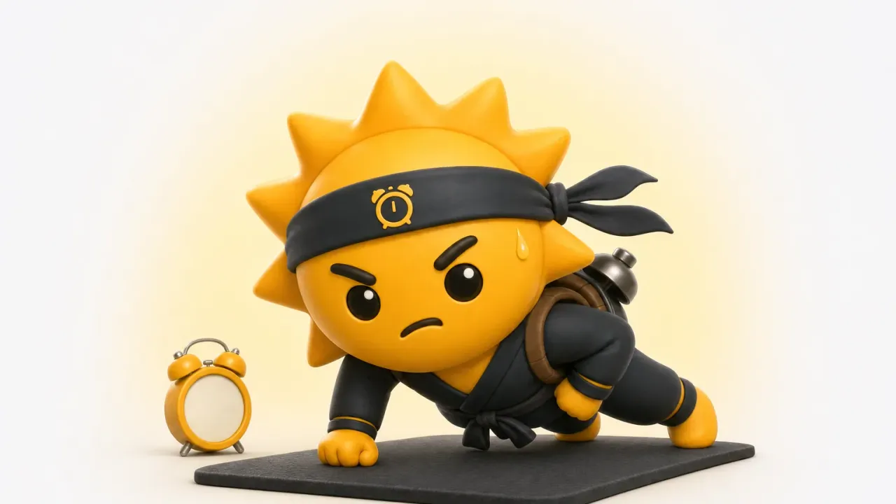 The Risly sun-ninja doing push-ups in front of a phone propped on the floor
