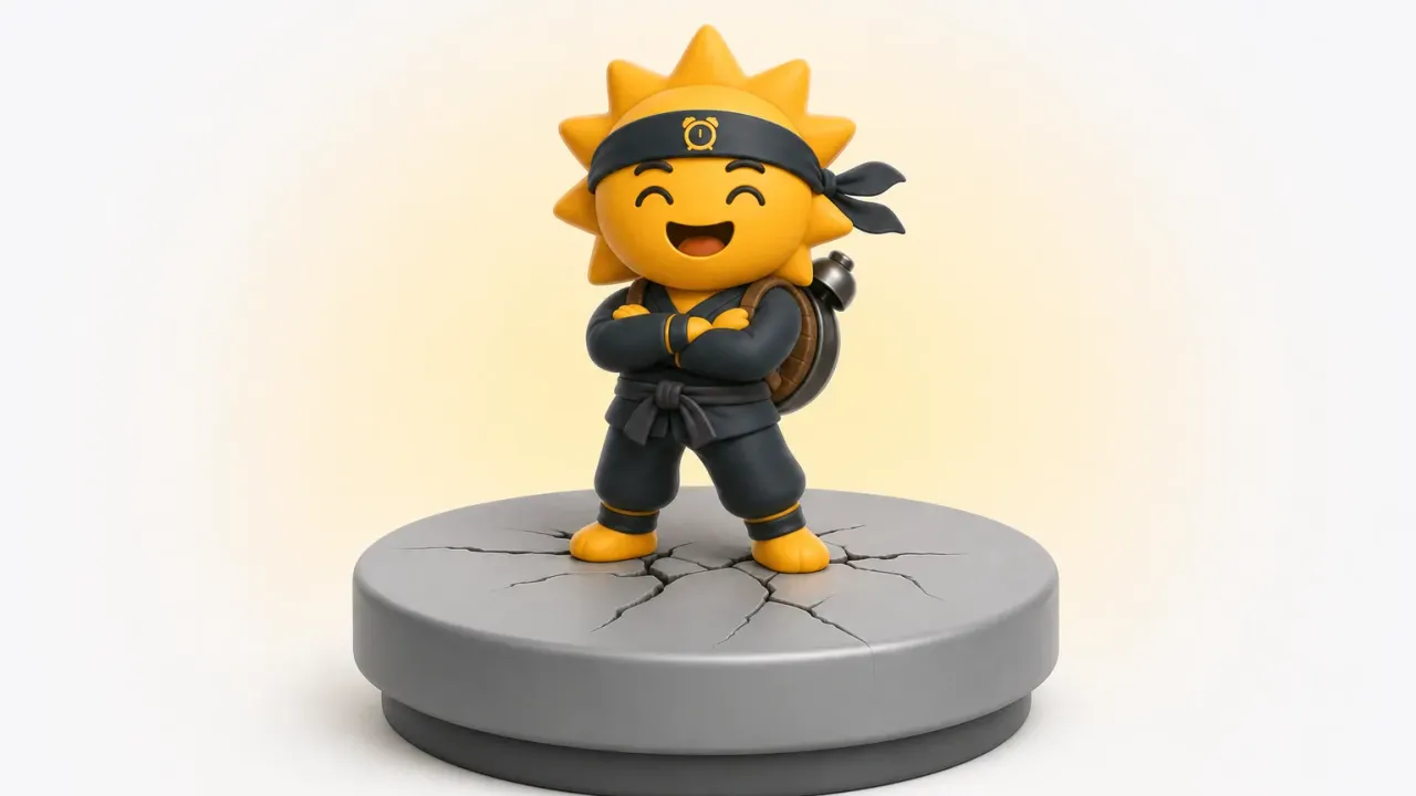 The Risly sun-ninja standing on a snooze button
