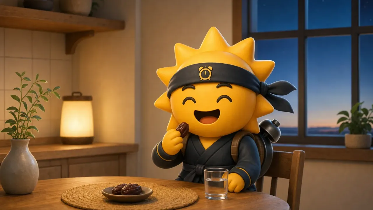Risly güneş ninjası, gece yarısı mutfakta sahur sofrası kurarken