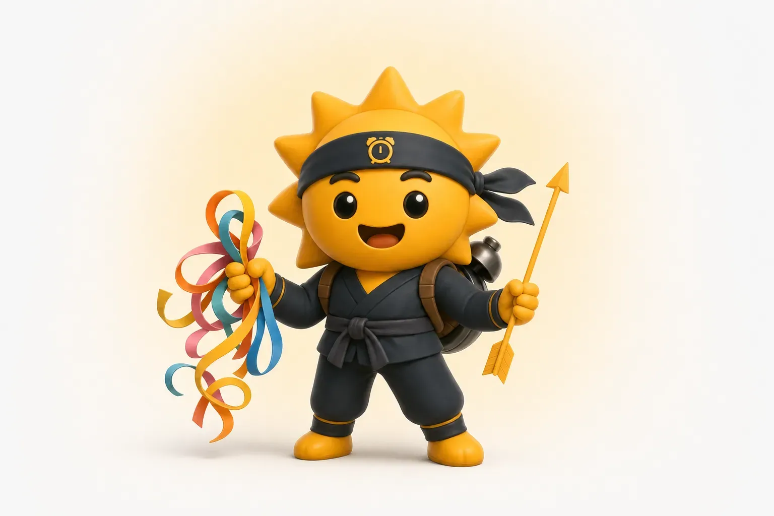The Risly sun-ninja next to a clock with the hands spinning