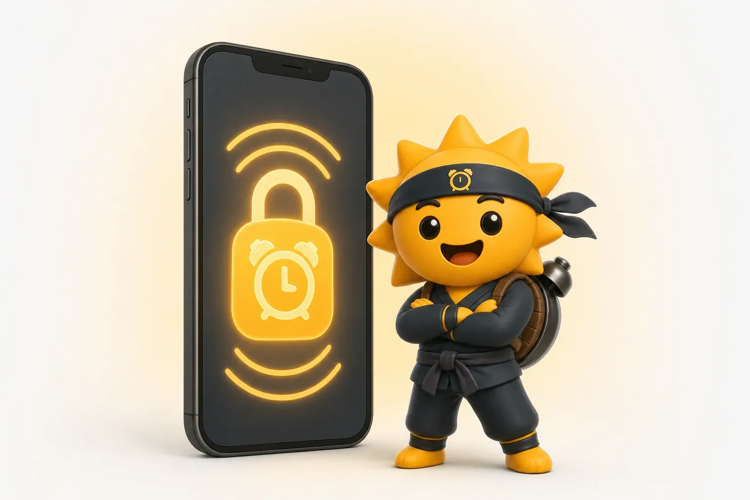 Risly 太阳忍者站在一块写着 AlarmKit 的系统层结构图前