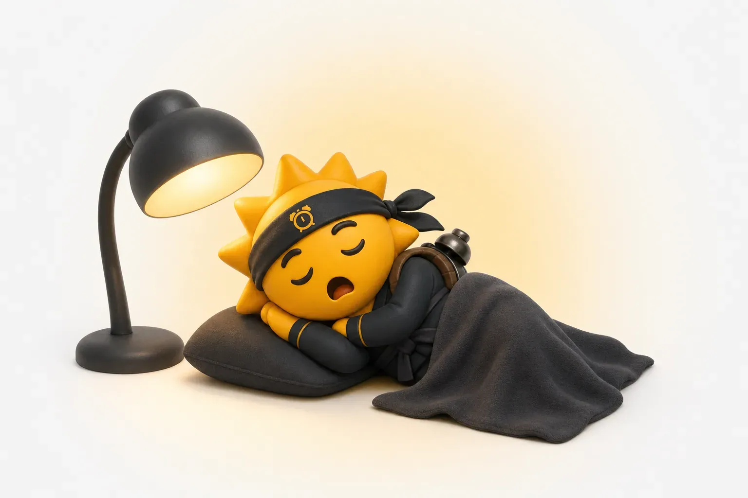 Une lampe simulateur d’aube posée à côté d’un dormeur qui dort toujours