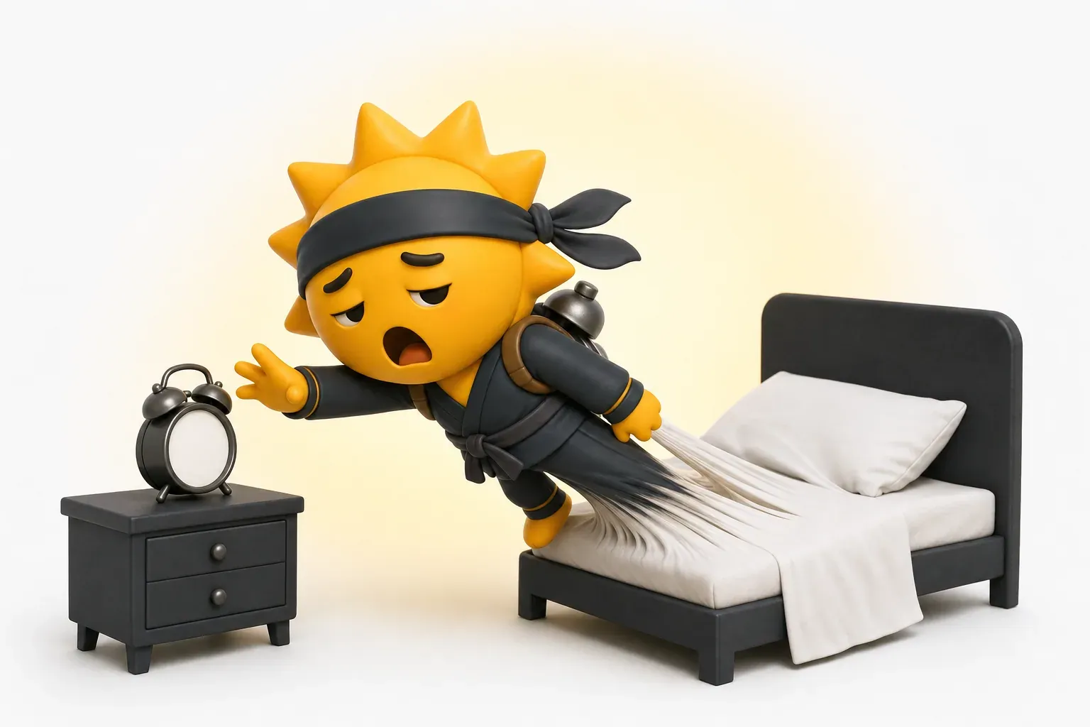 El ninja del sol de Risly tirando del edredón a las seis y media de la mañana