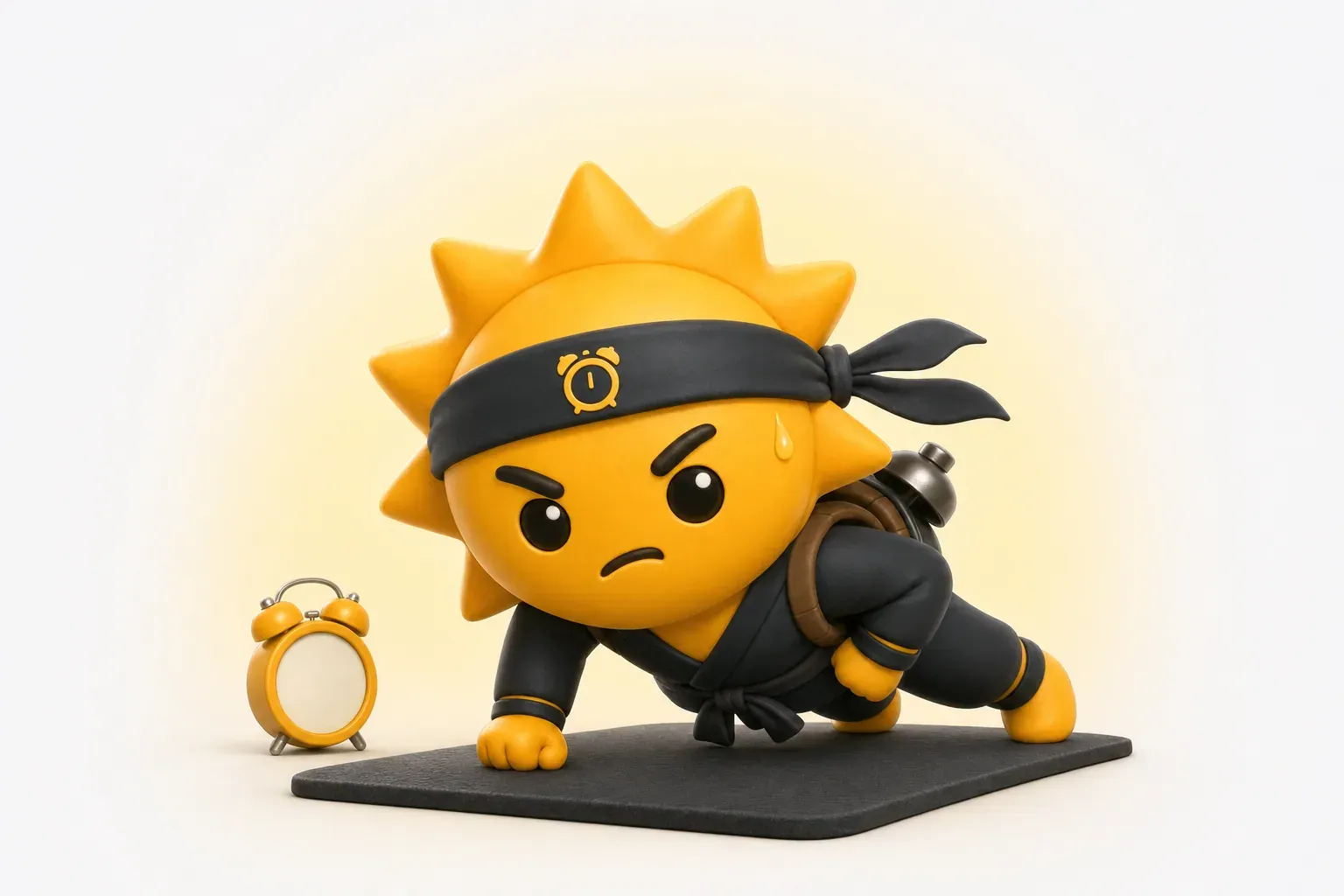 The Risly sun-ninja doing push-ups in front of a phone propped on the floor