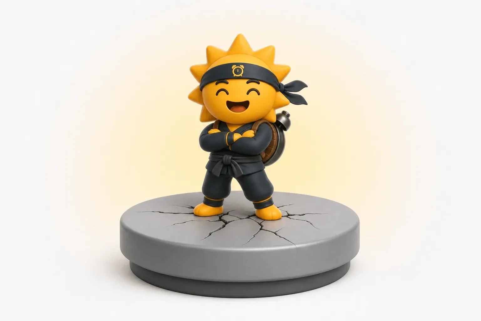 The Risly sun-ninja standing on a snooze button