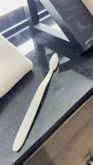 Risly's scan mission on iPhone: the camera aimed at a toothbrush to switch the alarm off.
