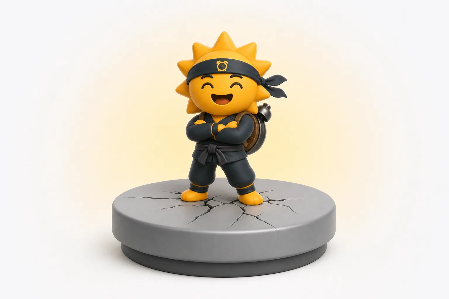 The Risly sun-ninja standing on a snooze button