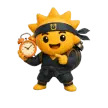 The Risly Sun-Ninja holding up a ringing alarm clock