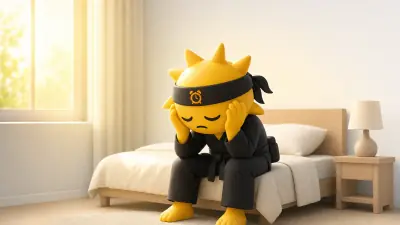 Le ninja-soleil de Risly assis au bord du lit, tête entre les mains, incapable de se lever