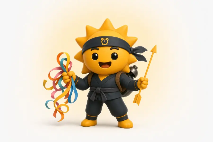 The Risly sun-ninja next to a clock with the hands spinning